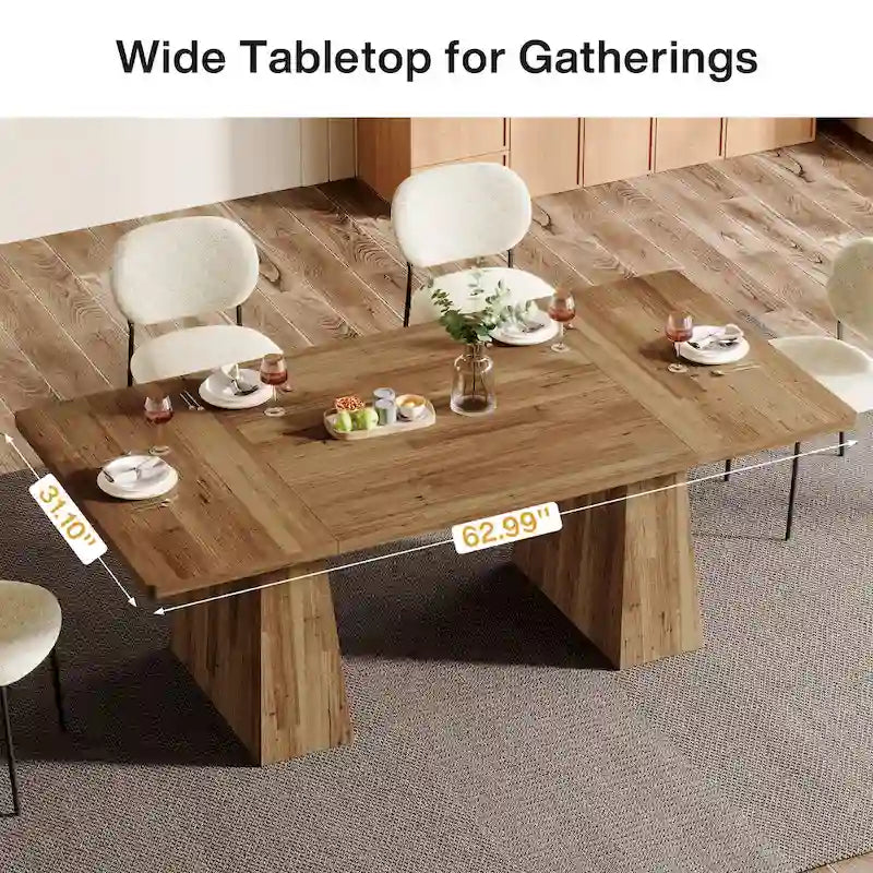 Table à manger moderne de 160 cm pour 4-6 personnes, table de cuisine en bois