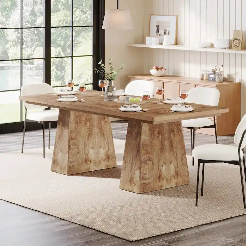 Table à manger moderne de 160 cm pour 4-6 personnes, table de cuisine en bois