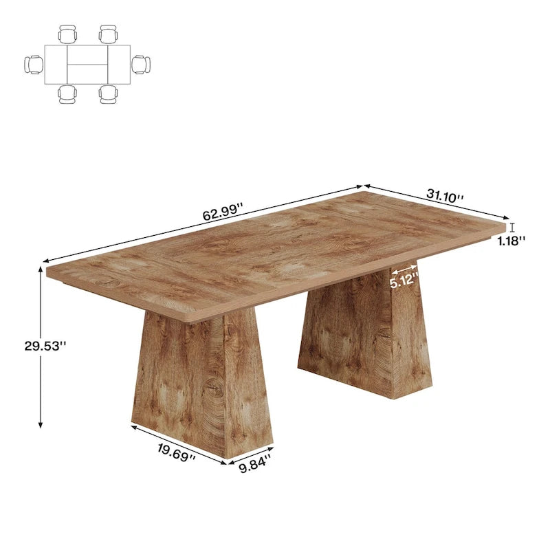 Table à manger moderne de 160 cm pour 4-6 personnes, table de cuisine en bois