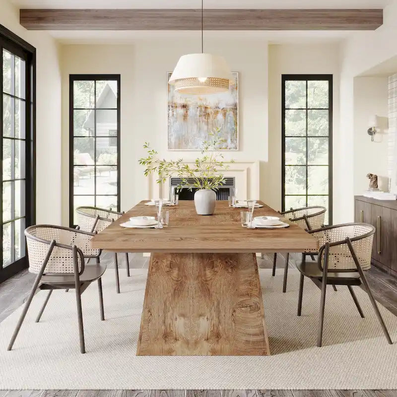 Table à manger moderne de 160 cm pour 4-6 personnes, table de cuisine en bois