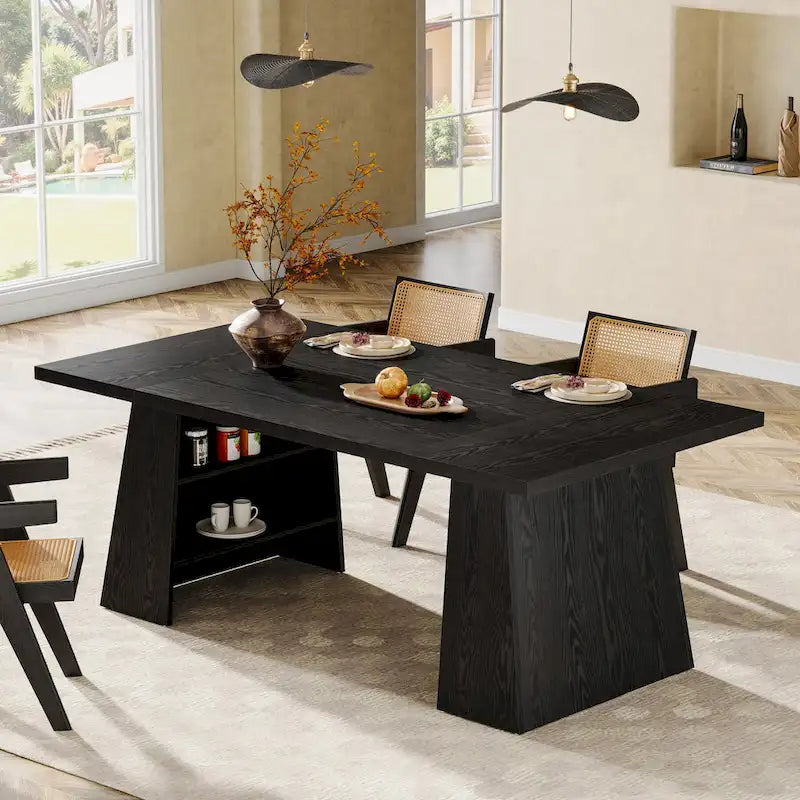 Table à manger moderne de 160 cm pour 4-6 personnes, table de cuisine en bois