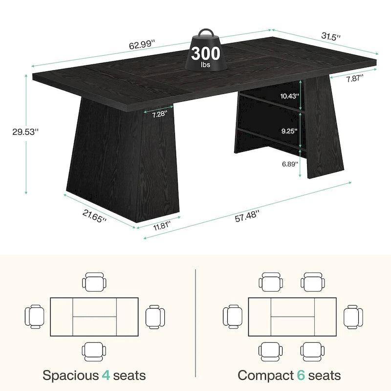 Table à manger moderne de 160 cm pour 4-6 personnes, table de cuisine en bois