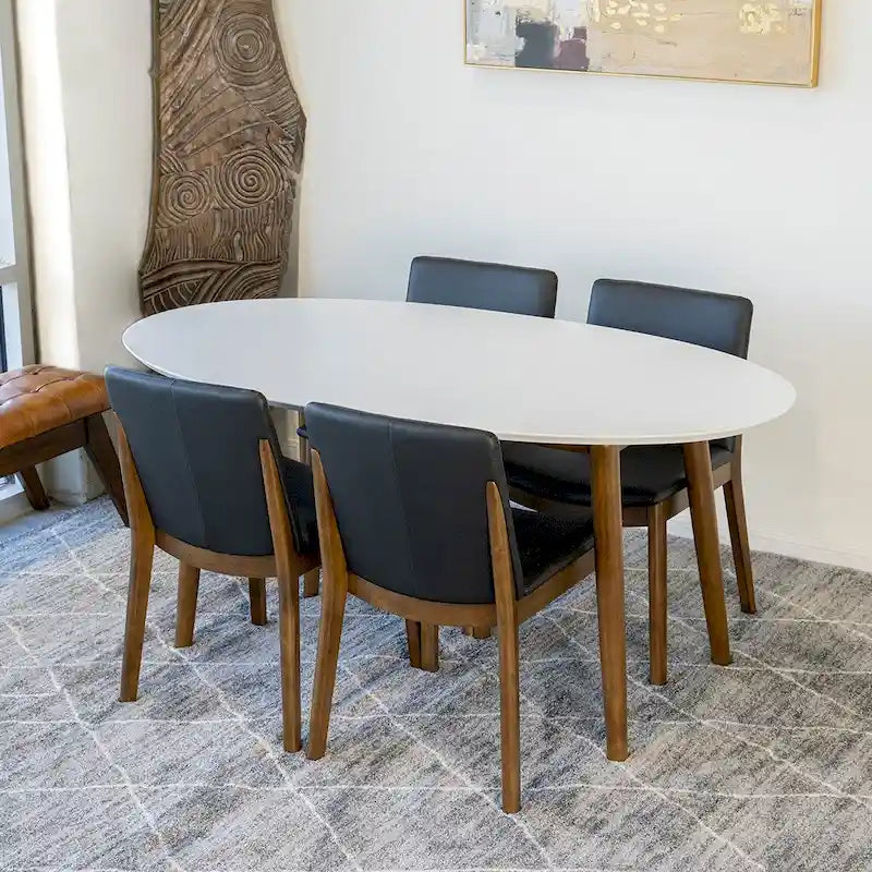 Kailea 5-częściowy owalny stół jadalniany w stylu mid-century modern z 4 krzesłami do jadalni z wegańskiej skóry w kolorze czarnym