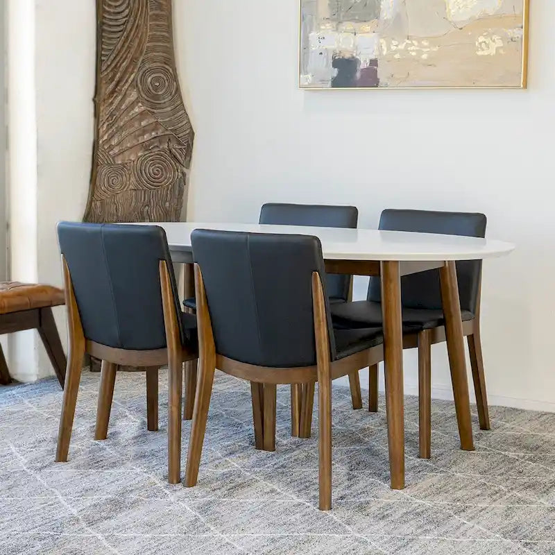 Kailea 5-częściowy owalny stół jadalniany w stylu mid-century modern z 4 krzesłami do jadalni z wegańskiej skóry w kolorze czarnym