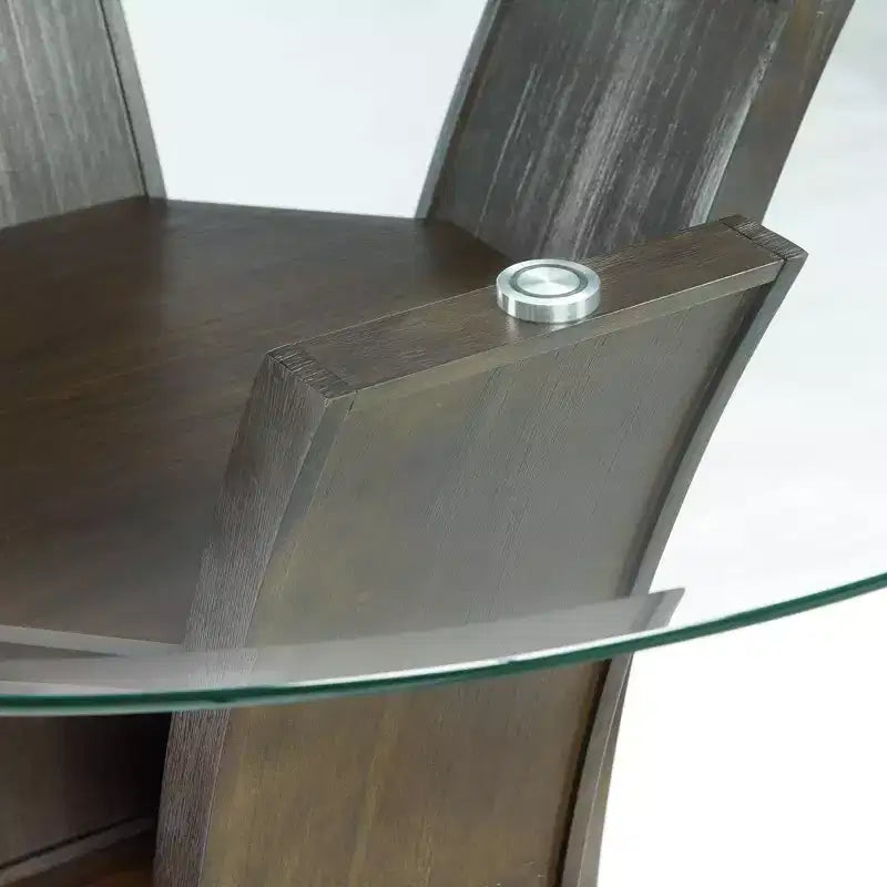 Table à manger ronde marron avec plateau en verre, 4 places