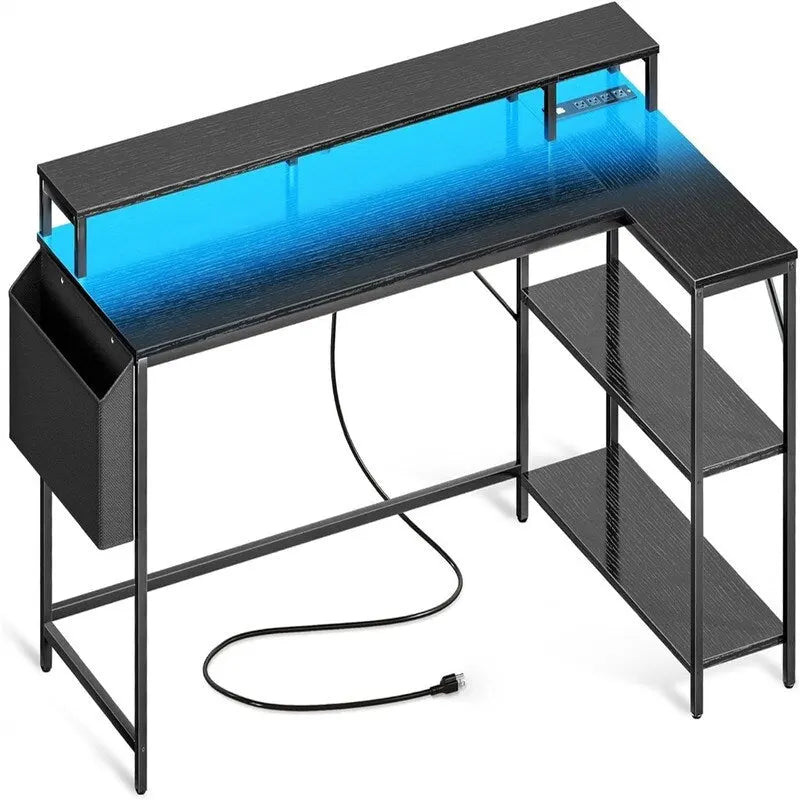 Bureau gaming en L avec lumières LED