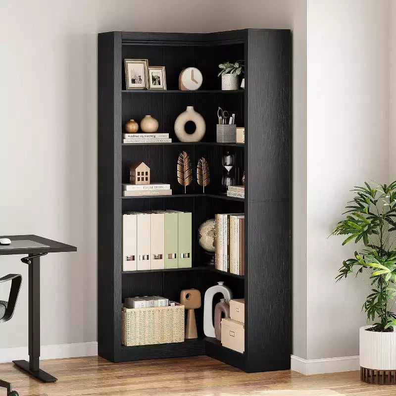 Corner Bookshelf, 71.8'' Farmhouse Corner Bookcase, L-Shaped Bookshelf Large Bookcase, 5 Tier Display Shelf Heavy Duty Bookcases for Home