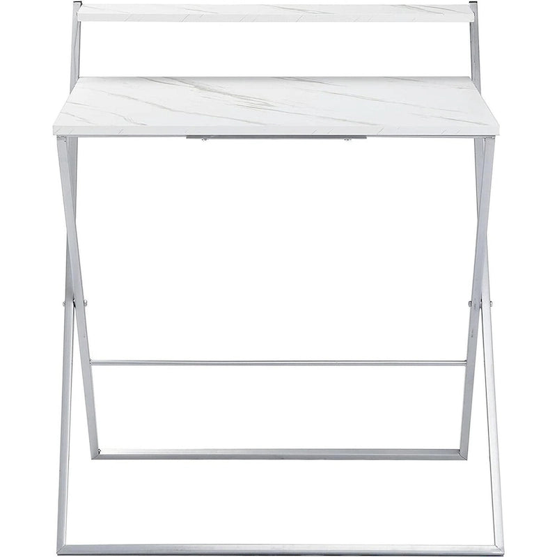 Bureau informatique compact pliable à 2 niveaux Urban Shop, sans outil, plateau en marbre avec cadre argenté