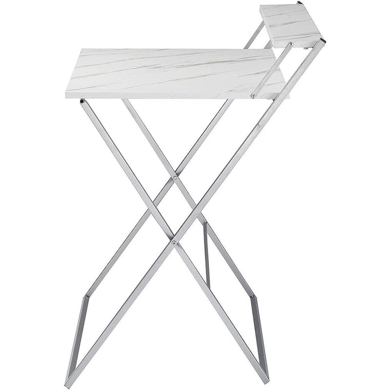 Bureau informatique compact pliable à 2 niveaux Urban Shop, sans outil, plateau en marbre avec cadre argenté