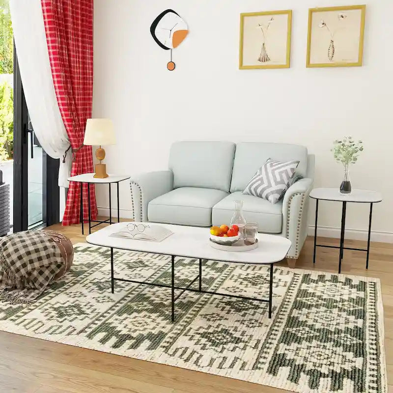 Zestaw 3 stolików kawowych Lotus z białym ceramicznym blatem – 40*120*58 cm