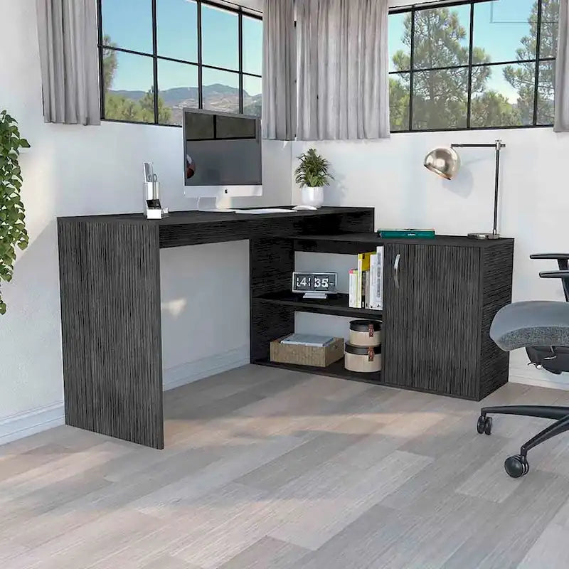 Bureau en L pour Bureau, Salon, Appartement, Chêne Fumé