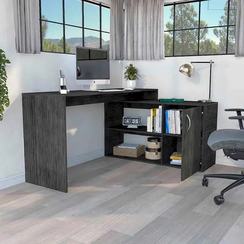 Bureau en L pour Bureau, Salon, Appartement, Chêne Fumé