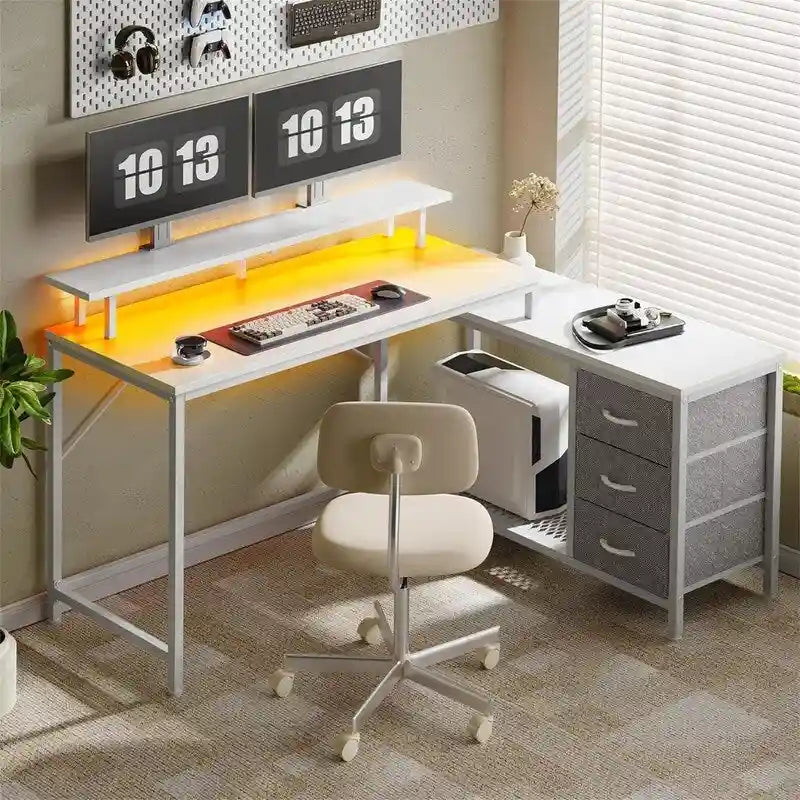 Bureau d'ordinateur réversible en forme de L