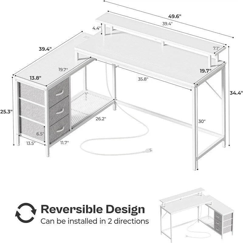 Bureau d'ordinateur réversible en forme de L