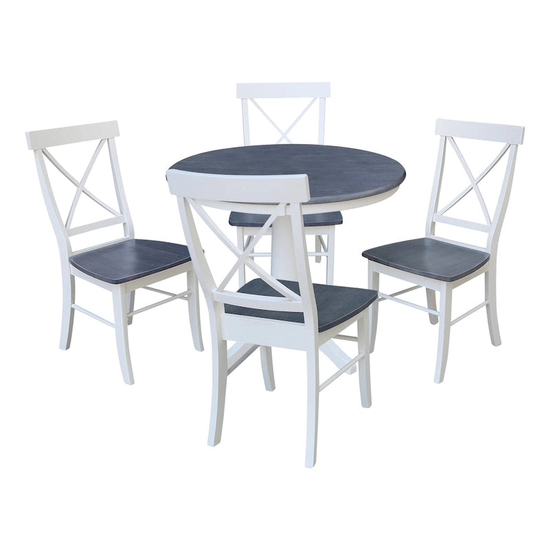 36 in Solid Wood Round Top Pedestal Dining Table with 4 Dining Chairs