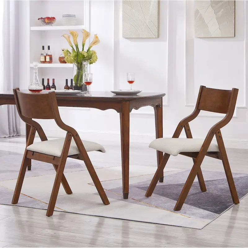 Lot de 2 chaises de salle à manger pliantes rembourrées - Design peu encombrant et portable pour salle à manger - Finition élégante Noyer