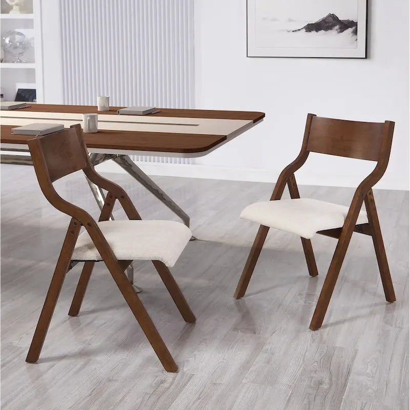 Lot de 2 chaises de salle à manger pliantes rembourrées - Design peu encombrant et portable pour salle à manger - Finition élégante Noyer