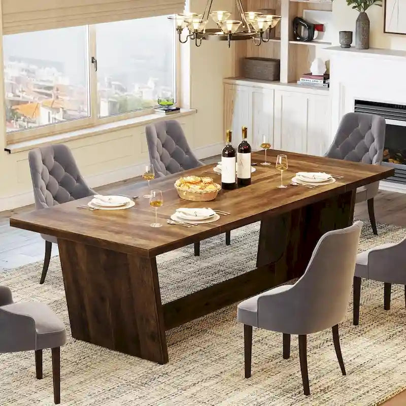 Table à manger en bois de 180 cm, grande table de salle à manger pour 6 à 8 personnes, table de cuisine