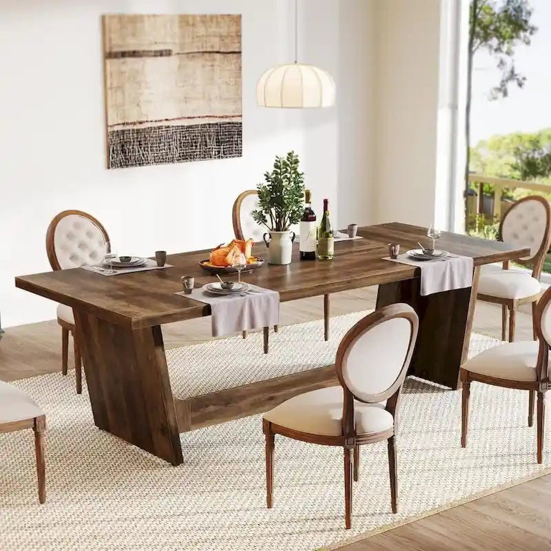 Table à manger en bois de 180 cm, grande table de salle à manger pour 6 à 8 personnes, table de cuisine