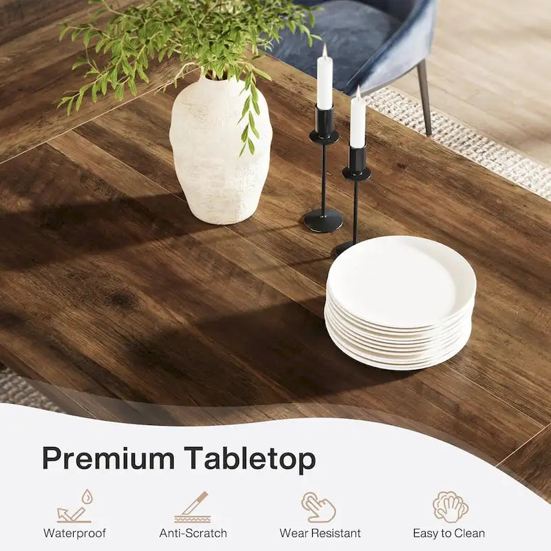 Table à manger en bois de 180 cm, grande table de salle à manger pour 6 à 8 personnes, table de cuisine