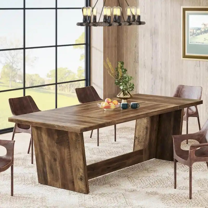 Table à manger en bois de 180 cm, grande table de salle à manger pour 6 à 8 personnes, table de cuisine
