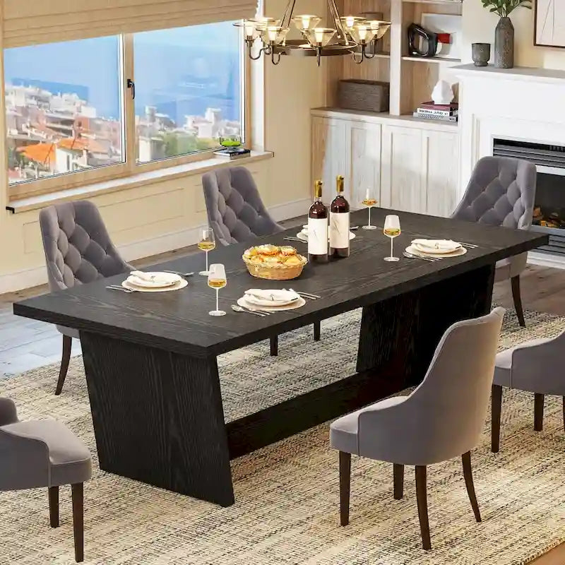 Table à manger en bois de 180 cm, grande table de salle à manger pour 6 à 8 personnes, table de cuisine