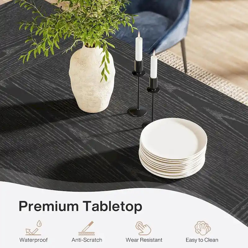 Table à manger en bois de 180 cm, grande table de salle à manger pour 6 à 8 personnes, table de cuisine