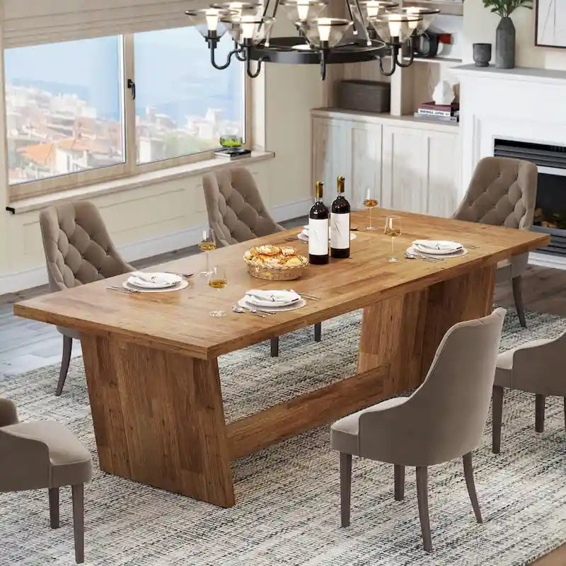 Table à manger en bois de 180 cm, grande table de salle à manger pour 6 à 8 personnes, table de cuisine