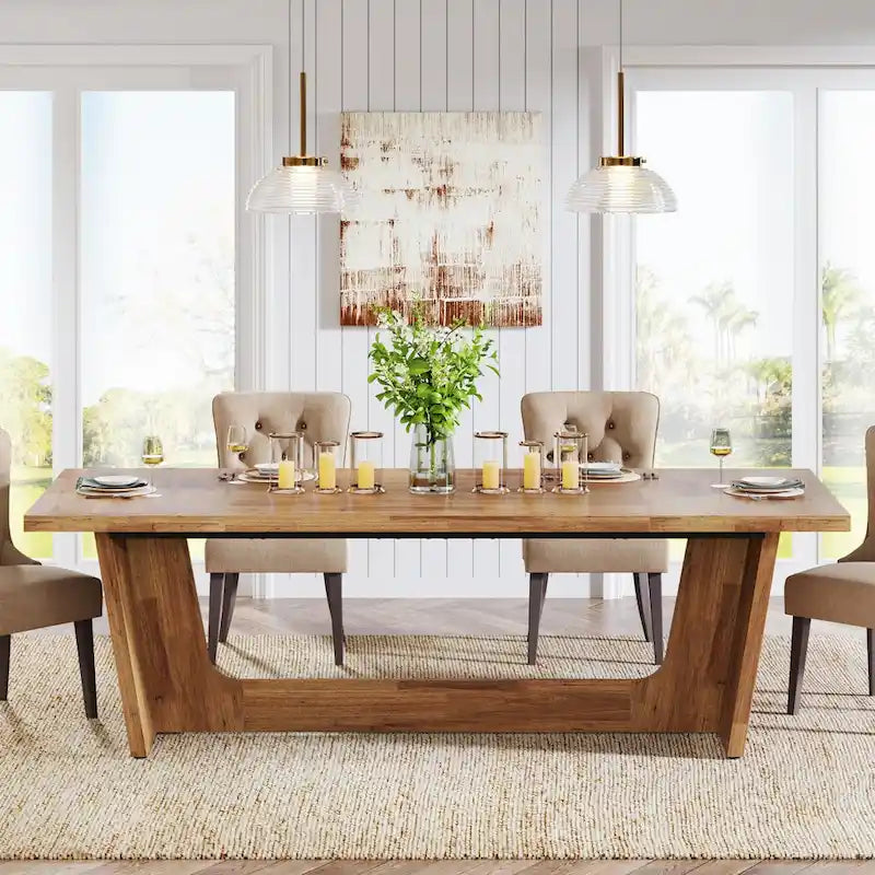 Table à manger en bois de 180 cm, grande table de salle à manger pour 6 à 8 personnes, table de cuisine