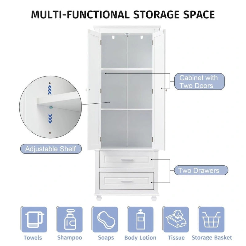 Meuble de rangement haut avec deux tiroirs pour salle de bain