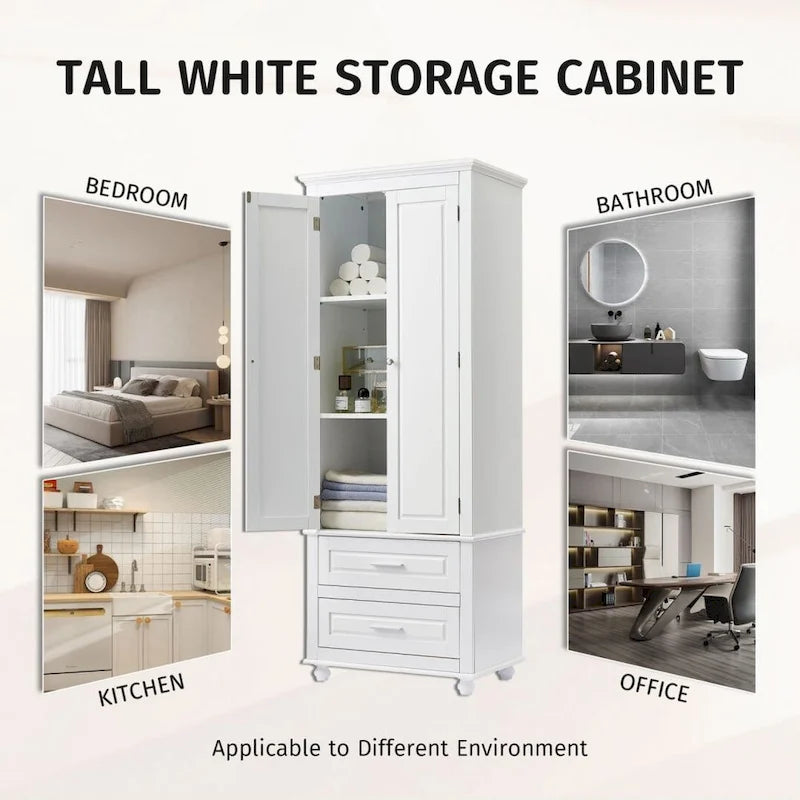 Meuble de rangement haut avec deux tiroirs pour salle de bain