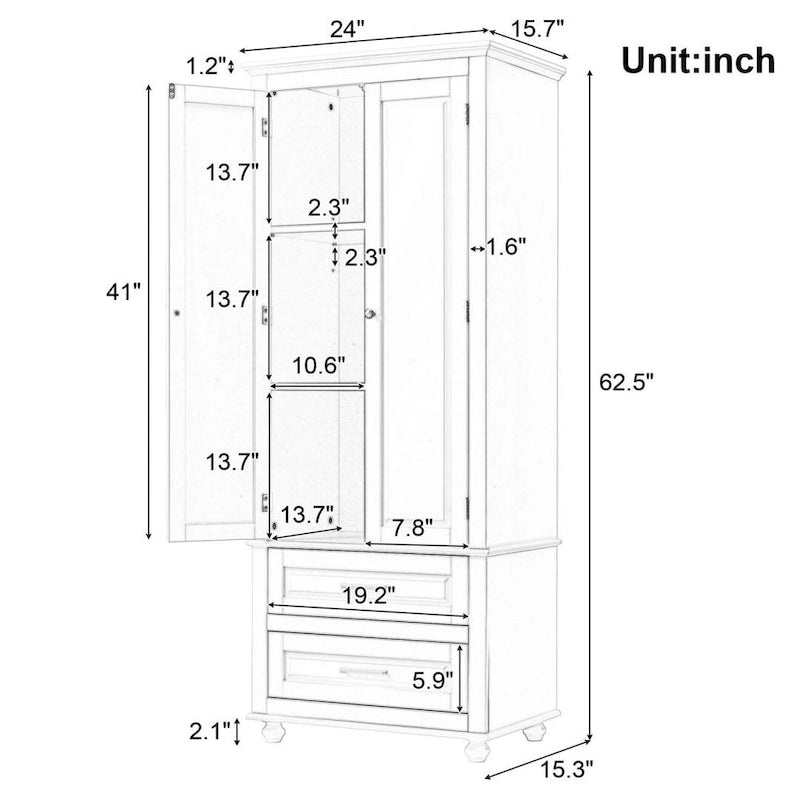Meuble de rangement haut avec deux tiroirs pour salle de bain