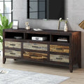 Meuble TV Rétro en Bois Vieilli pour TV jusqu'à 65 Pouces, Meuble TV Console Multimédia avec 6 Tiroirs et 3 Étagères