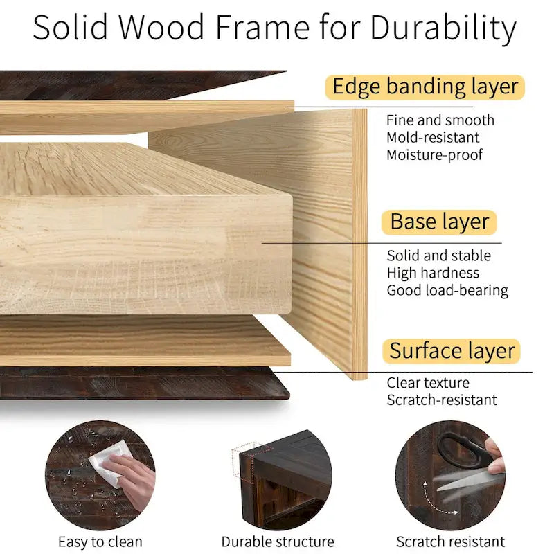 Meuble TV Rétro en Bois Vieilli pour TV jusqu'à 65 Pouces, Meuble TV Console Multimédia avec 6 Tiroirs et 3 Étagères