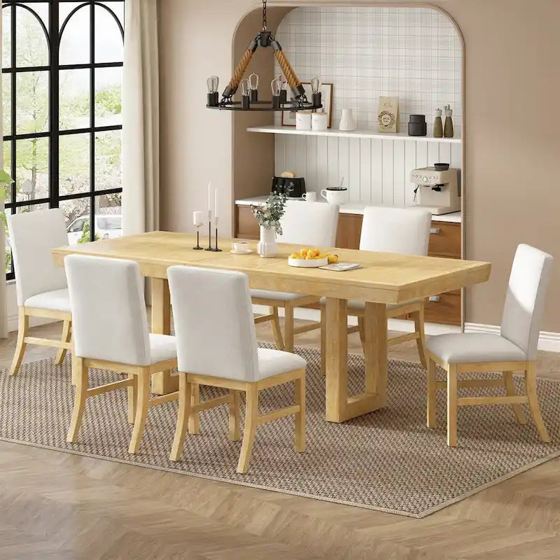 7-Piece 72 Extendable Dining Table Set w/ Butterfly Leaf and 6 Chairs