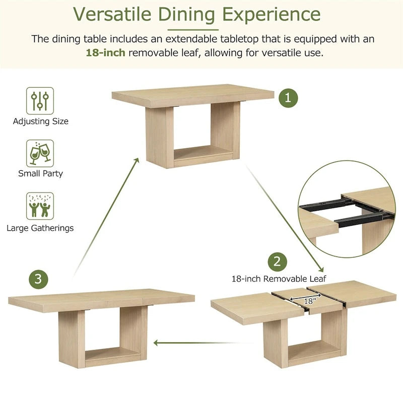 Nowoczesny 6-częściowy rozkładany stół obiadowy na jednej nodze 78 cali z krzesłami