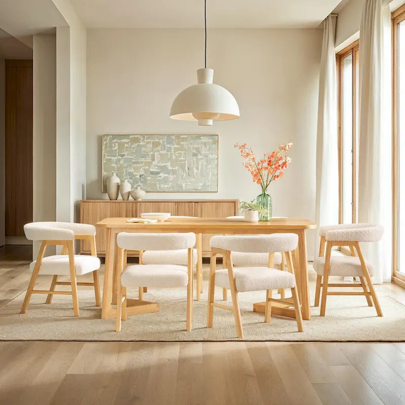 Nowoczesne zakrzywione krzesło do jadalni Middlebrook Modern Boucle z litego drewna (komplet 2 sztuki)