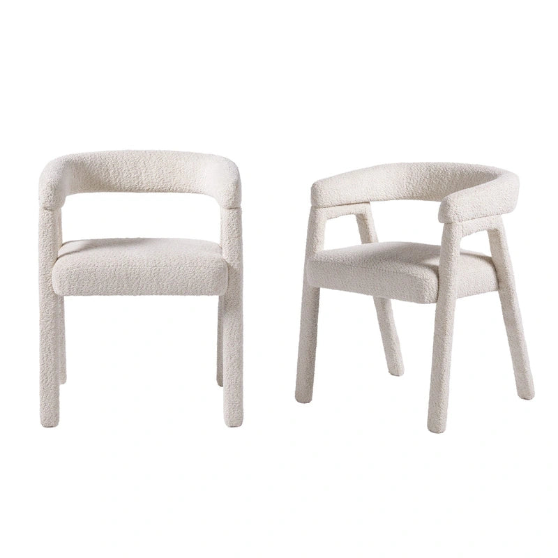 Nowoczesne zakrzywione krzesło do jadalni Middlebrook Modern Boucle z litego drewna (komplet 2 sztuki)