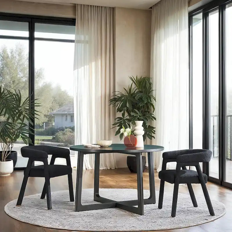 Nowoczesne zakrzywione krzesło do jadalni Middlebrook Modern Boucle z litego drewna (komplet 2 sztuki)