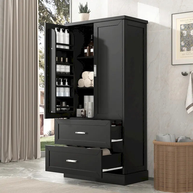 Meuble de rangement haut de salle de bain de 162 cm avec deux portes et tiroirs