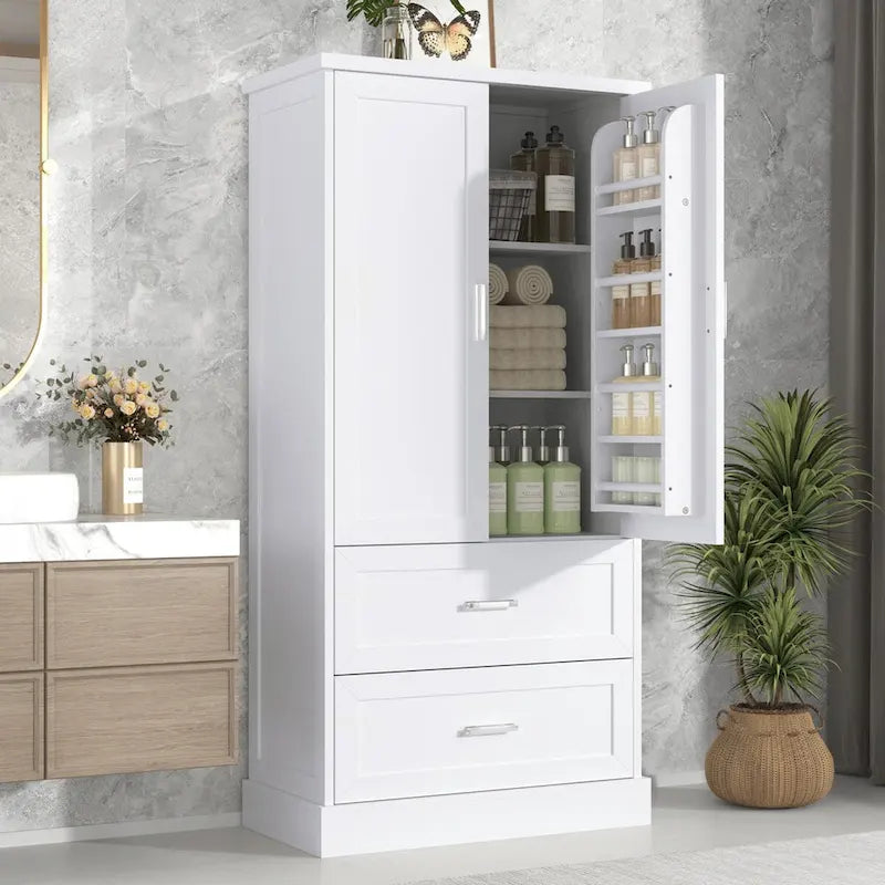 Meuble de rangement haut de salle de bain de 162 cm avec deux portes et tiroirs