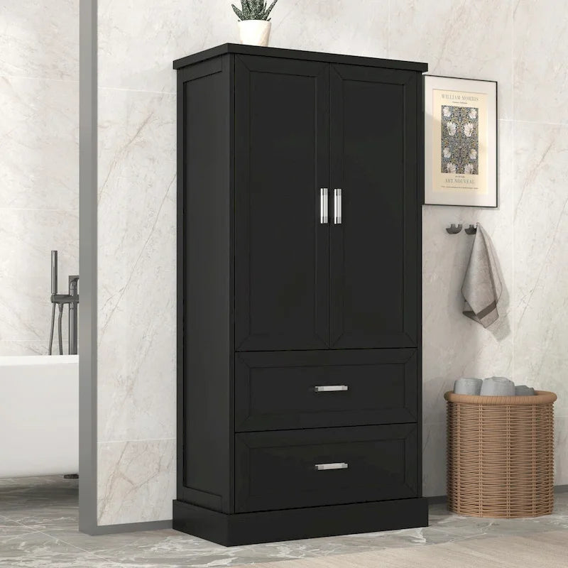 Meuble de rangement haut de salle de bain de 162 cm avec deux portes et tiroirs