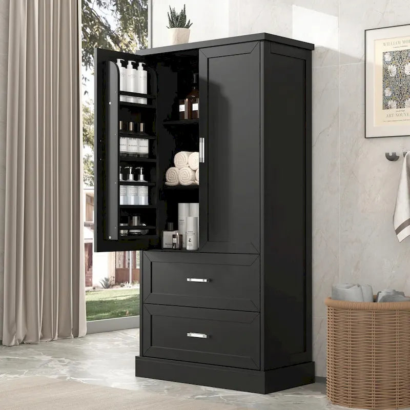 Meuble de rangement haut de salle de bain de 162 cm avec deux portes et tiroirs
