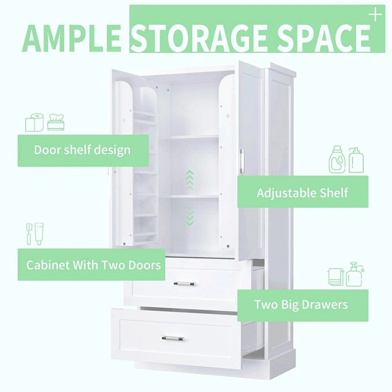 Meuble de rangement haut de salle de bain de 162 cm avec deux portes et tiroirs
