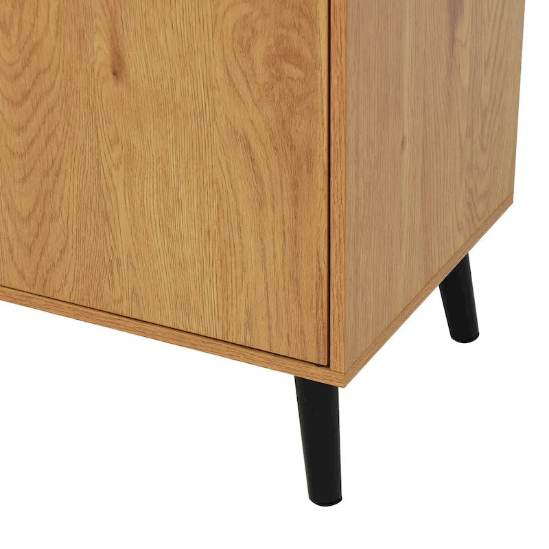 Szafka do przechowywania z 3 szufladami i regulowaną półką, szafka w stylu mid-century z drzwiami, szafka akcentująca, kolor naturalnego drewna