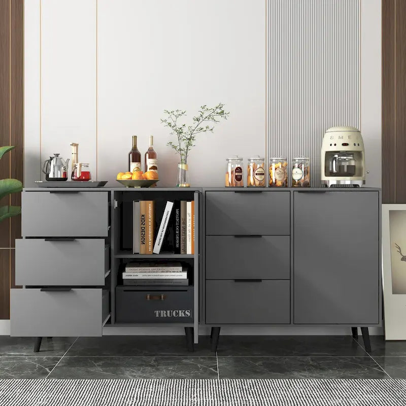 Szafka do przechowywania z 3 szufladami i regulowaną półką, szafka w stylu mid-century z drzwiami, szafka akcentująca, kolor naturalnego drewna
