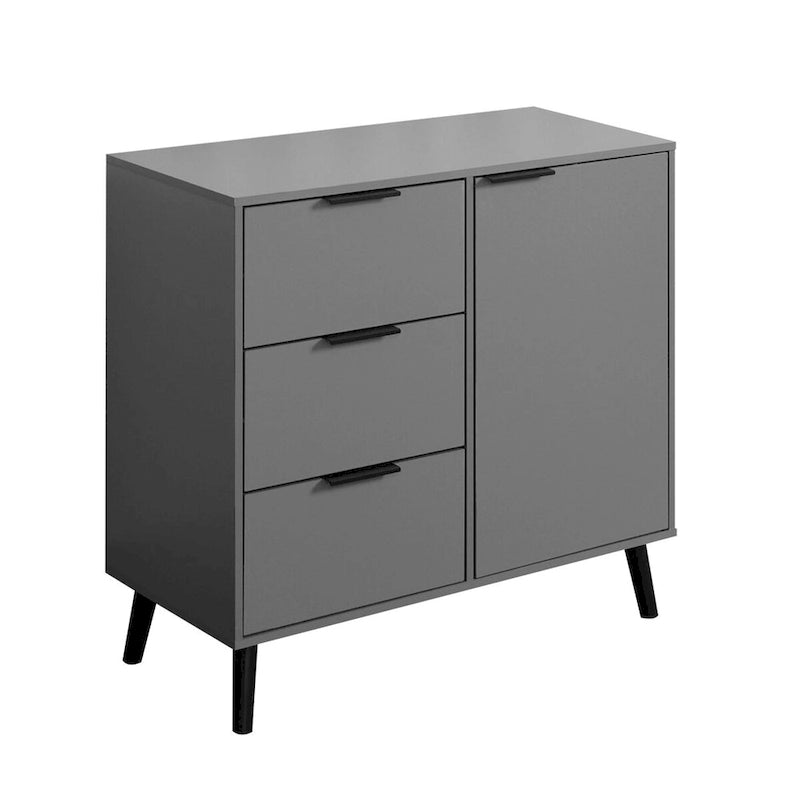 Szafka do przechowywania z 3 szufladami i regulowaną półką, szafka w stylu mid-century z drzwiami, szafka akcentująca, kolor naturalnego drewna