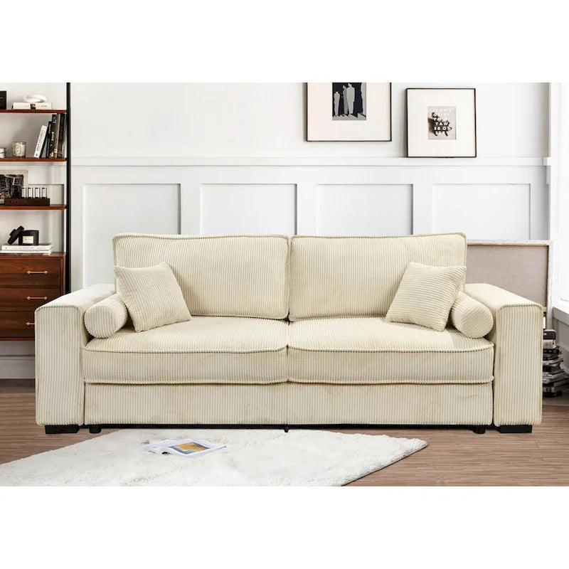 Rozkładana sofa Roomfitters z pojemnikiem na pościel, nowoczesna, trzyosobowa, tapicerowana kanapa do małych pomieszczeń
