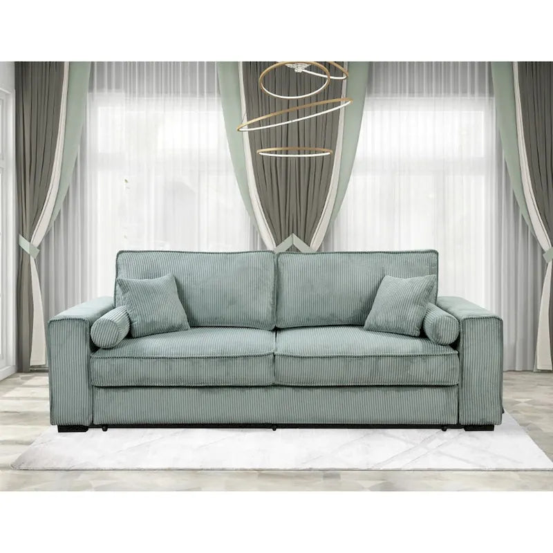 Rozkładana sofa Roomfitters z pojemnikiem na pościel, nowoczesna, trzyosobowa, tapicerowana kanapa do małych pomieszczeń
