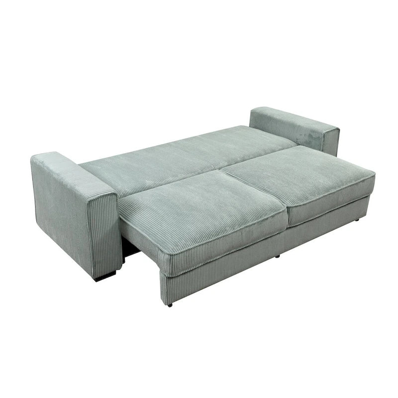 Rozkładana sofa Roomfitters z pojemnikiem na pościel, nowoczesna, trzyosobowa, tapicerowana kanapa do małych pomieszczeń